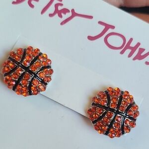 Jeweled Basketball earrings studs orange color rhinestones sparkly
